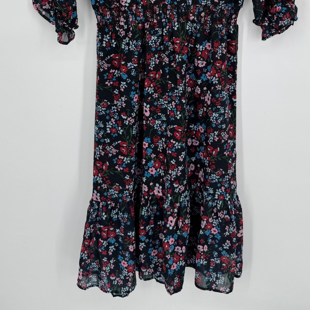Olivia James The Label Floral Midi Dress XS Black Ruffle Hem Smocked Waist Boho - Picture 8 of 10